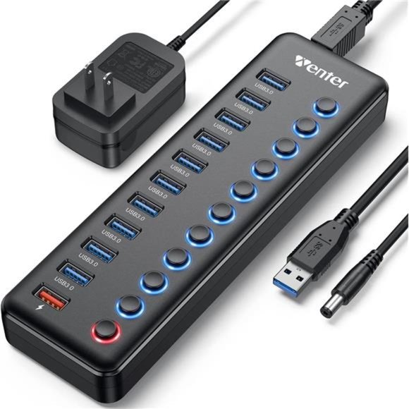 Powered USB Hub 3.0, Wenter 11-Port USB Splitter Hub